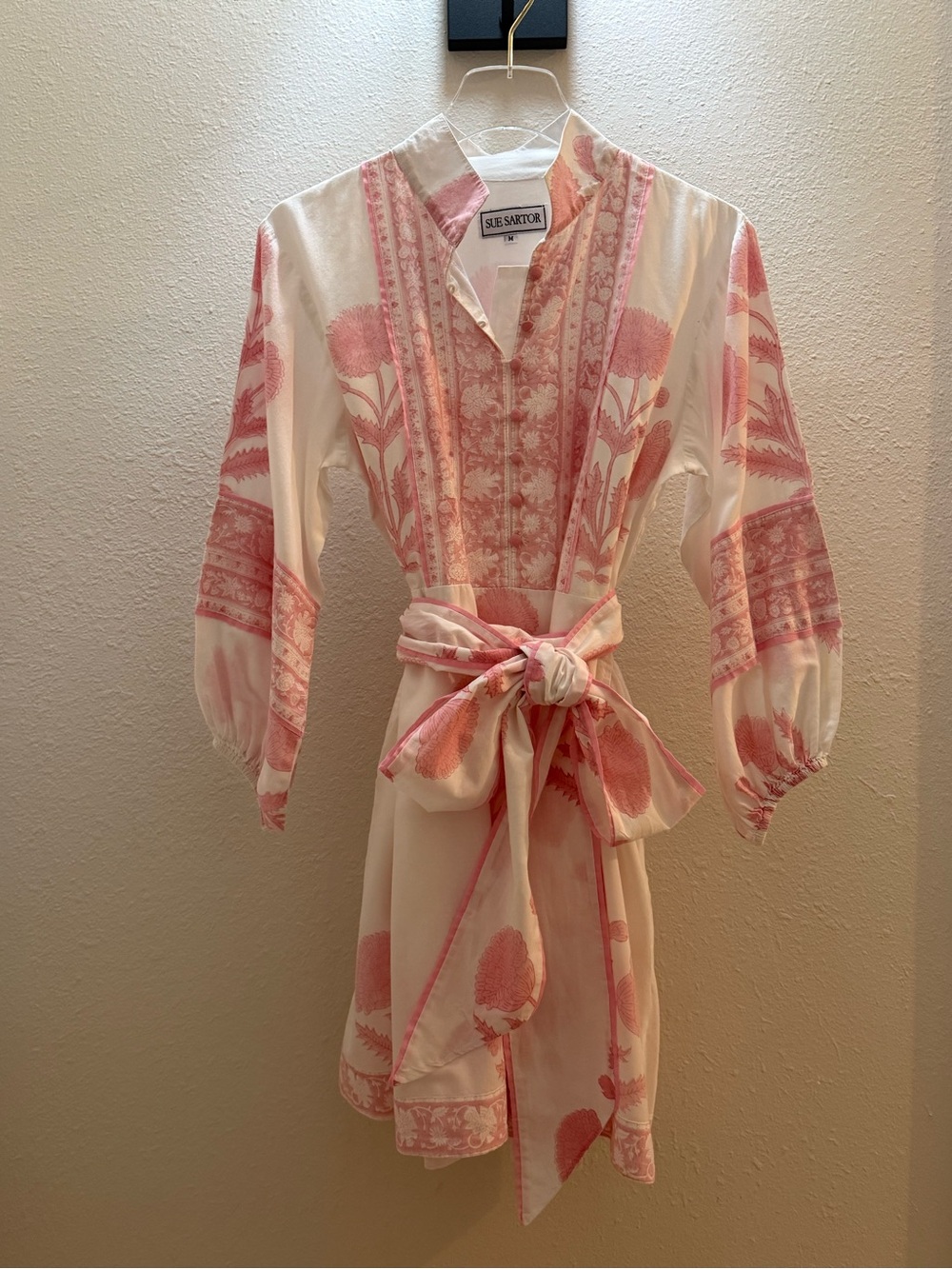 Sue Sartor Pink Flounce Shorty Long Sleeve Blush Dress